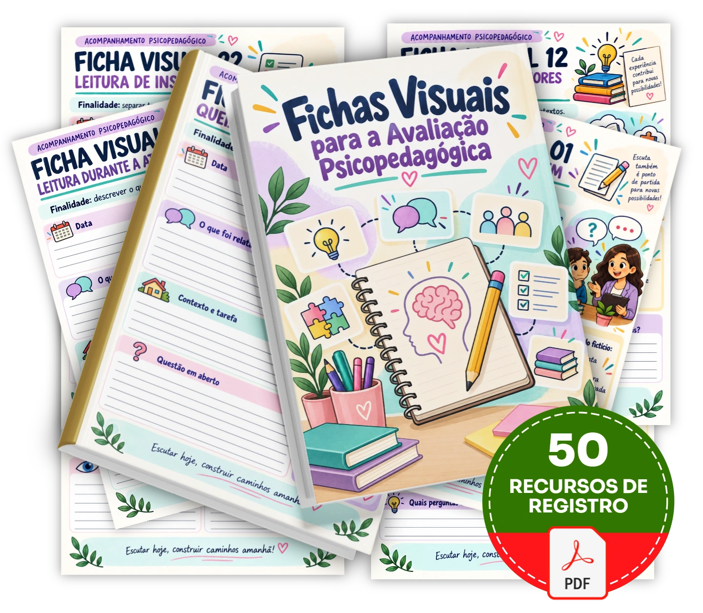Como relacionar queixa, histórico e observações com 50 recursos de registro para orientar os próximos passos da avaliação psicopedagógica.